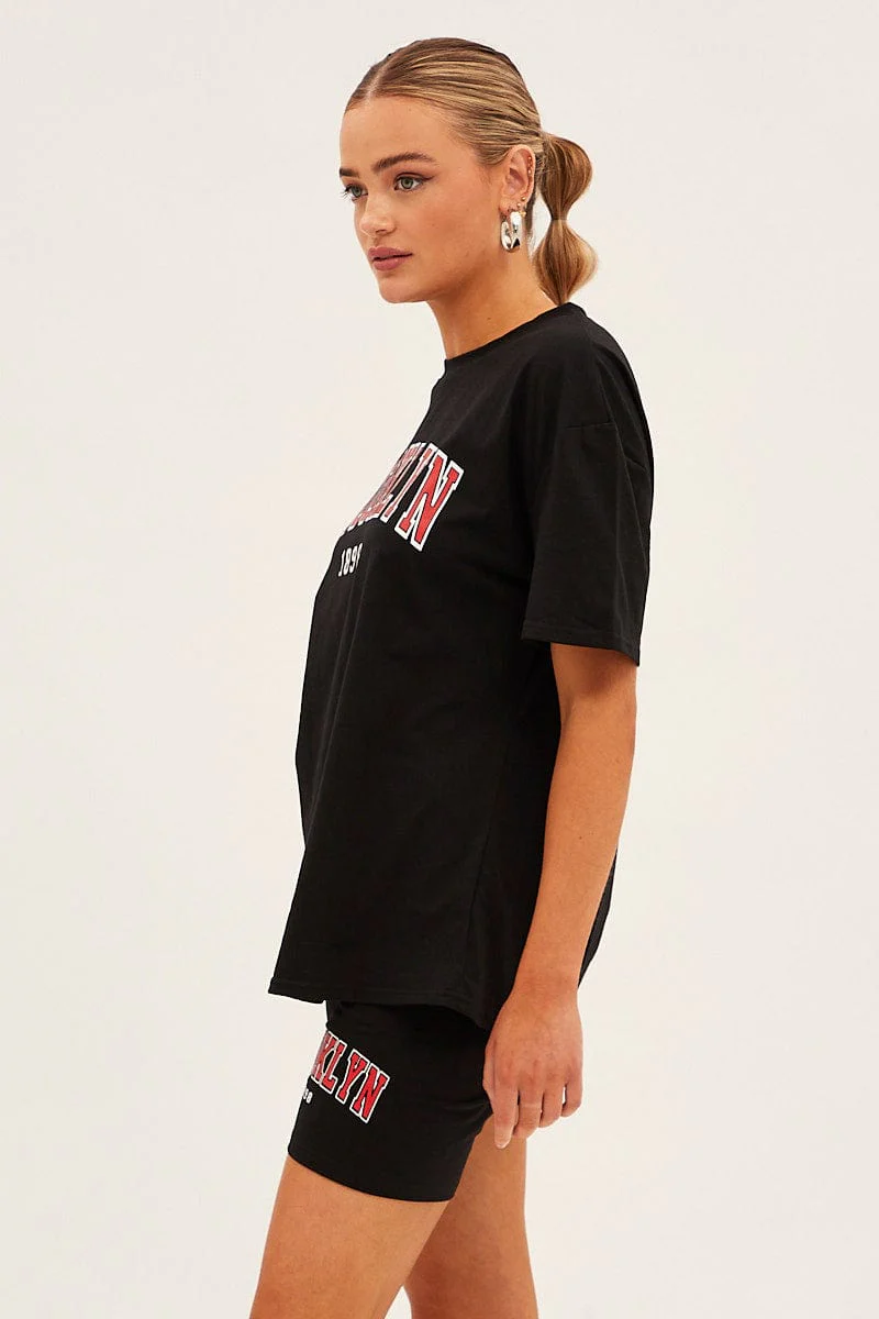 Black Graphic T And Biker Shorts Set - Image 4