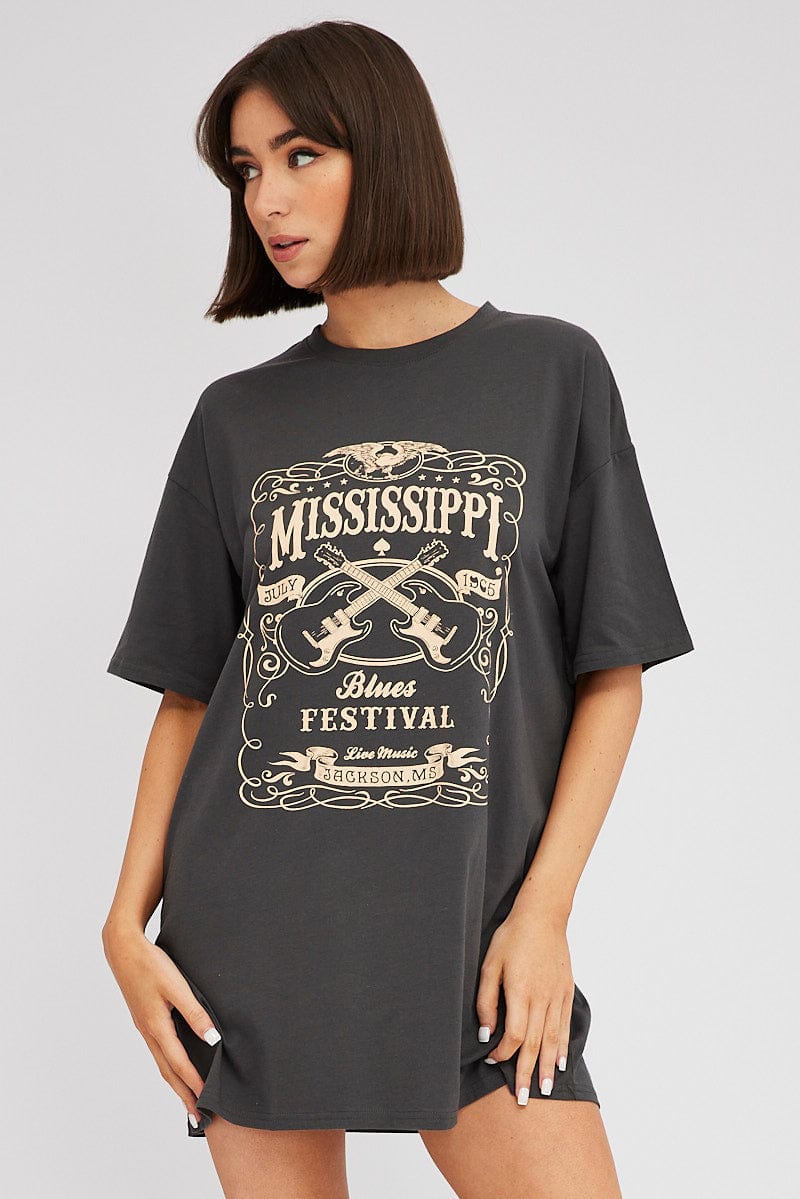 Black Graphic T Dress Short Sleeve - Image 3
