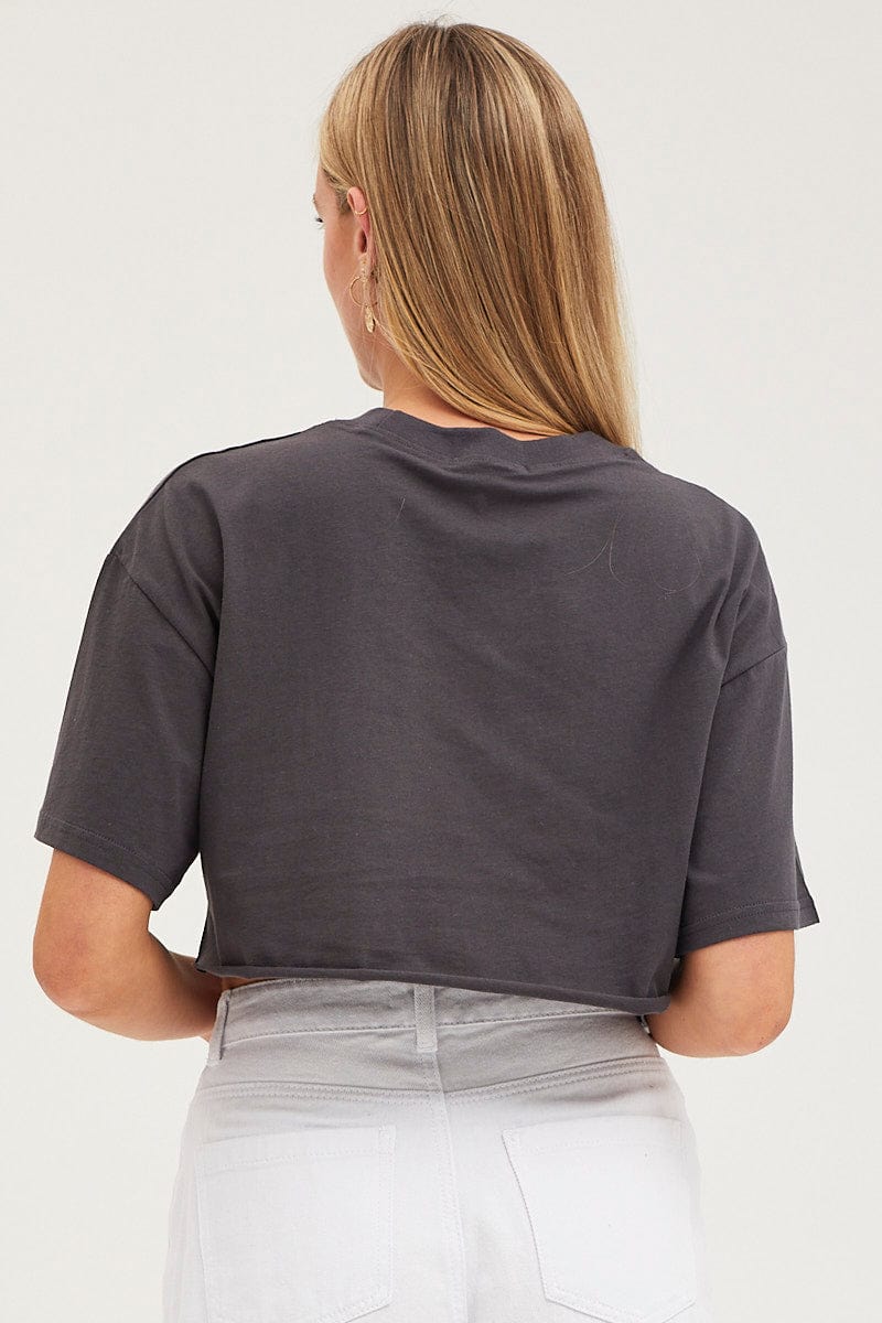 Black Graphic T-Shirt Short Sleeve Crop Crew Neck - Image 5