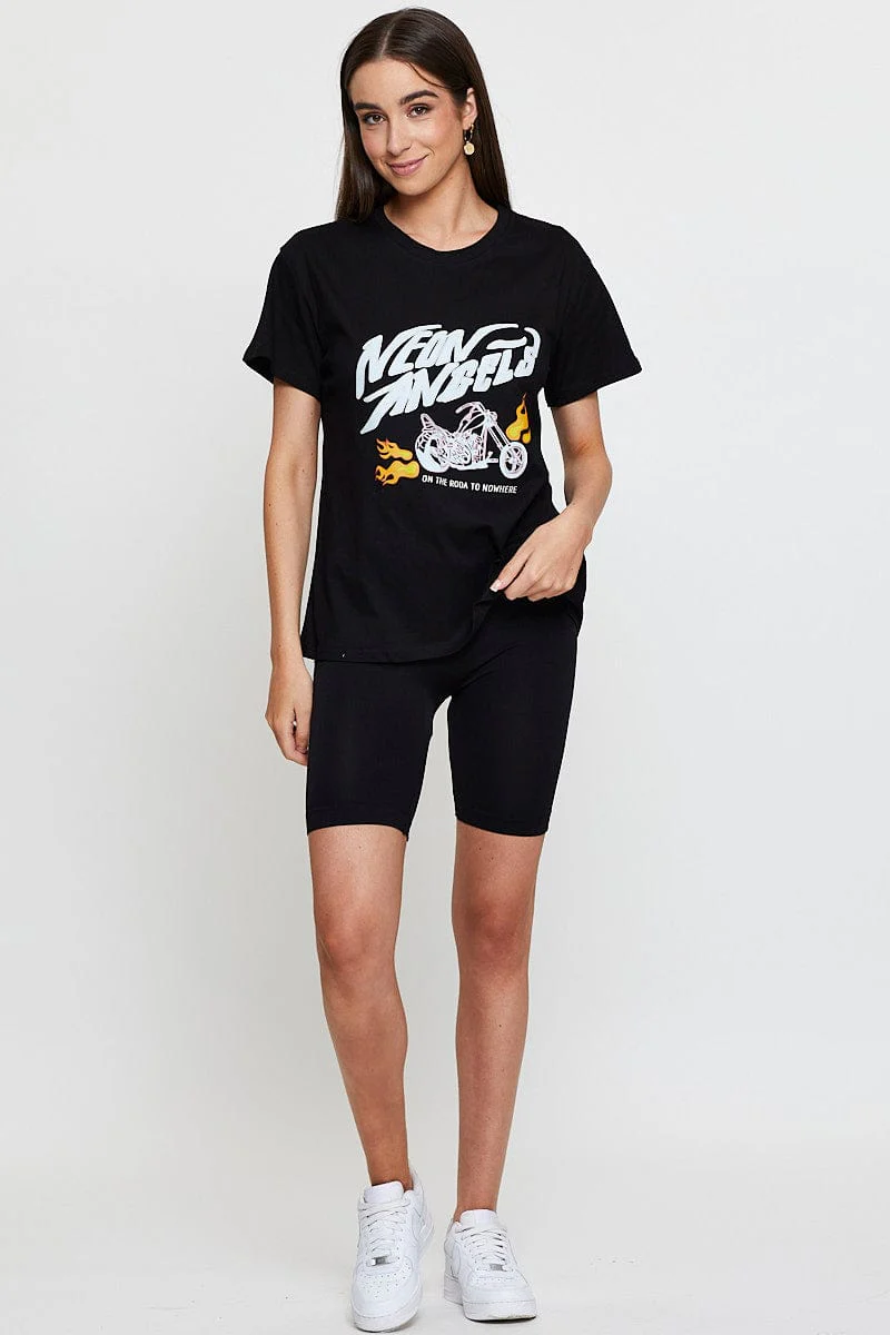 Black Graphic T-Shirt Short Sleeve - Image 2