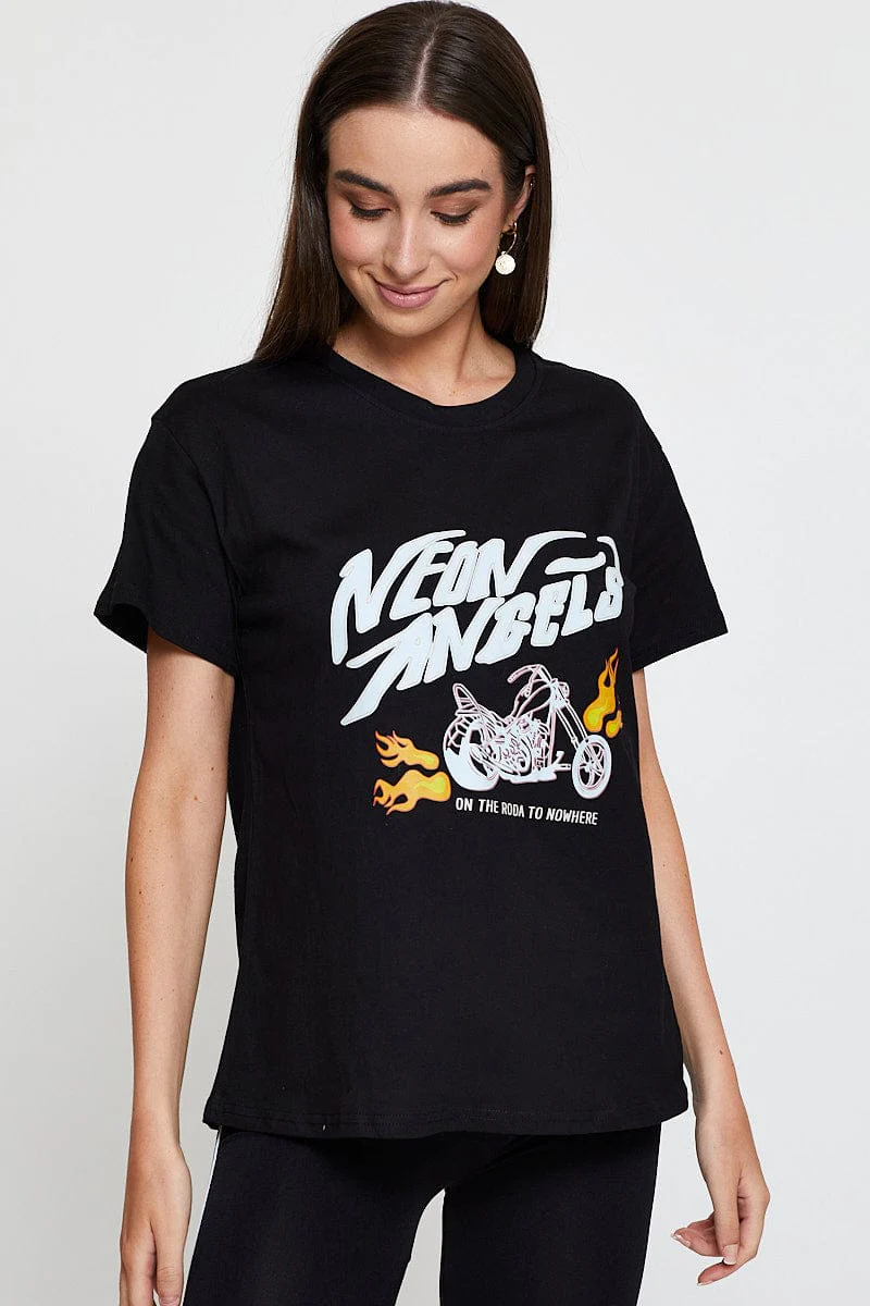 Black Graphic T-Shirt Short Sleeve - Image 3
