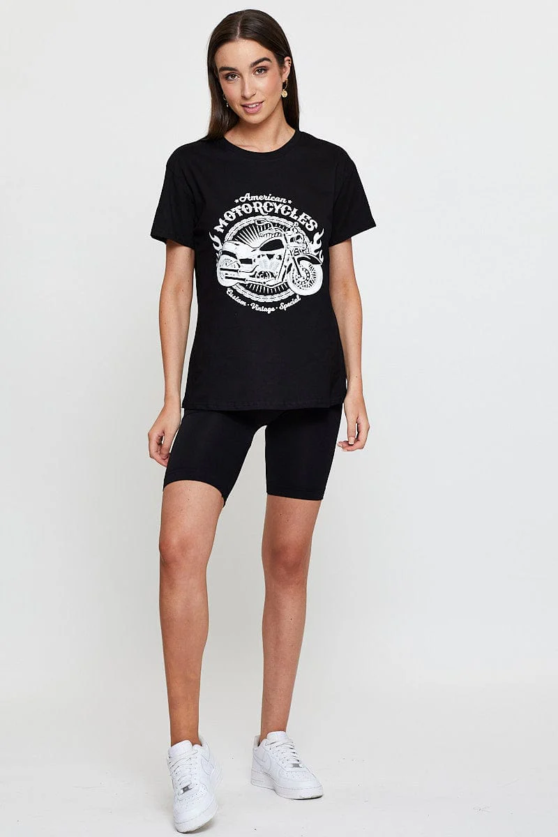 Black Graphic T-Shirt Short Sleeve - Image 2