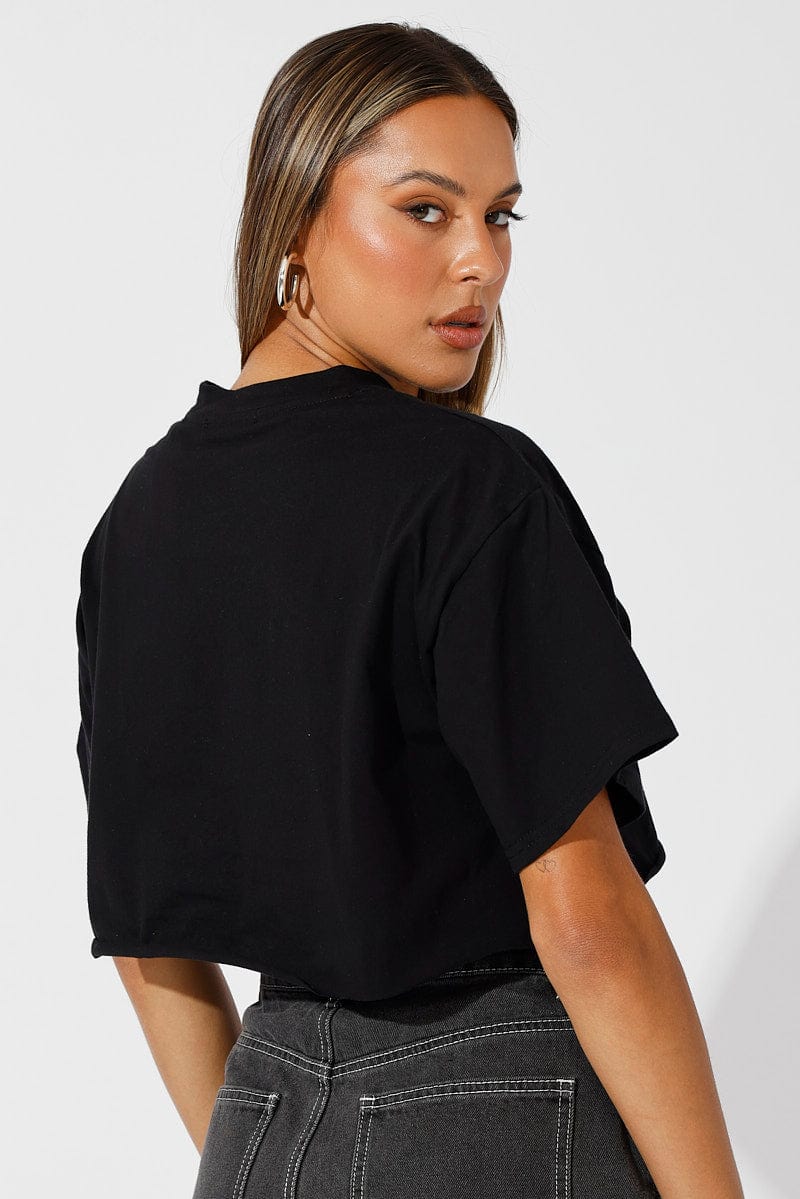 Black Graphic Tee Health Club. Slogan Crop T-Shirt - Image 5