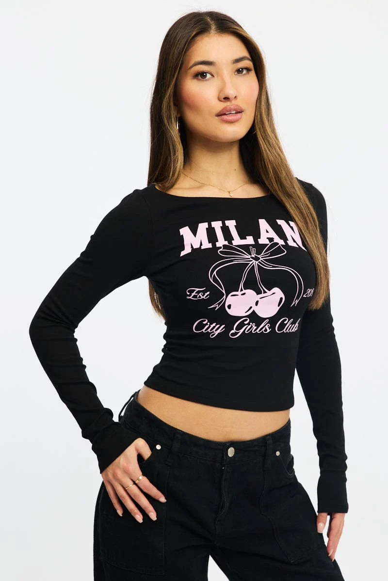 Black Graphic Tee Long Sleeve