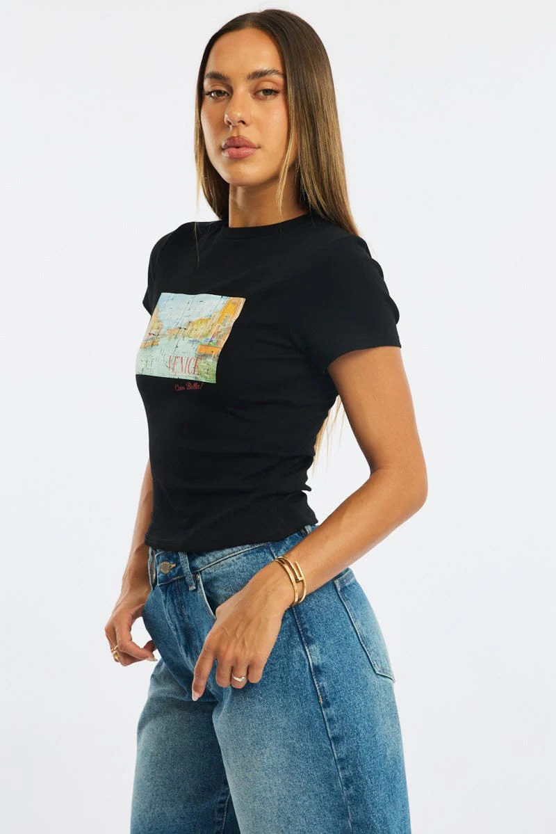 Black Graphic Tee Short Sleeve - Image 3