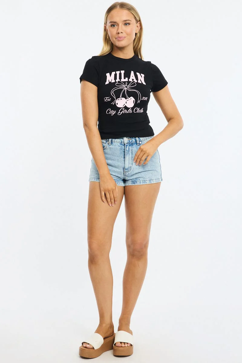Black Graphic Tee Short Sleeve - Image 2