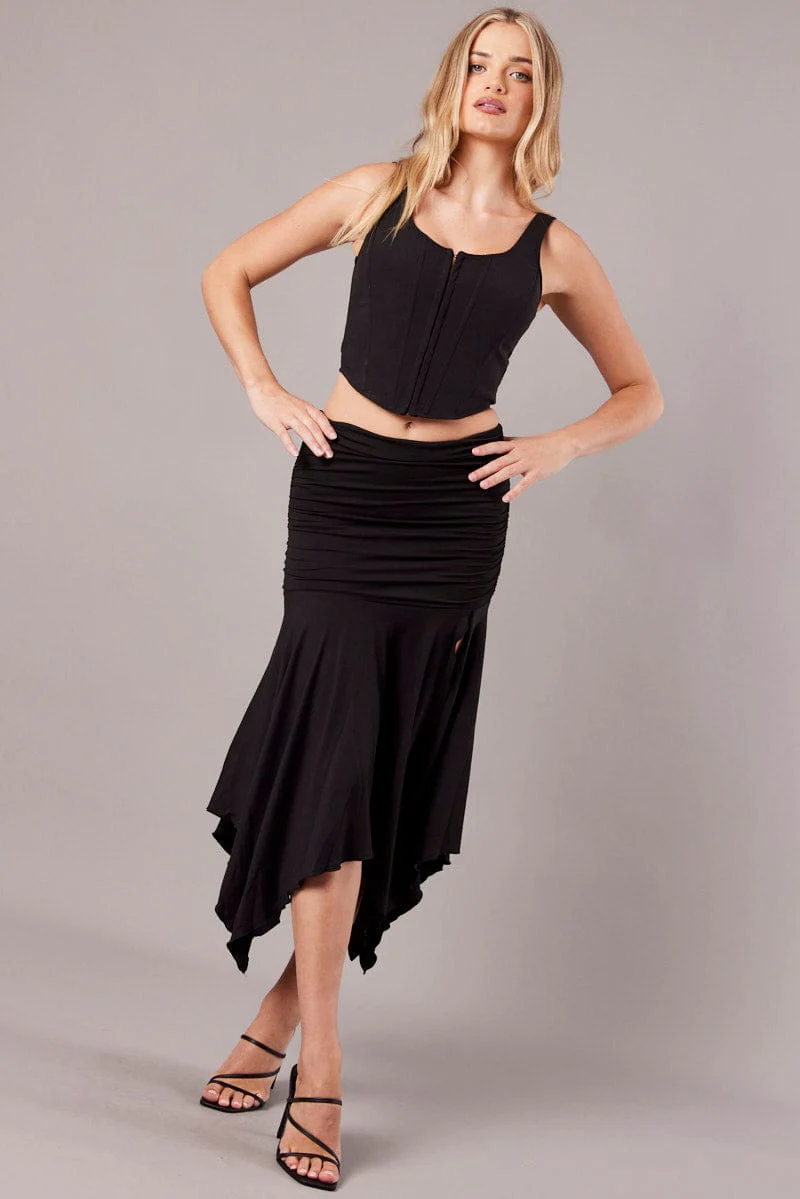 Black Handkerchief Midi Asymmetric Skirt - Image 3