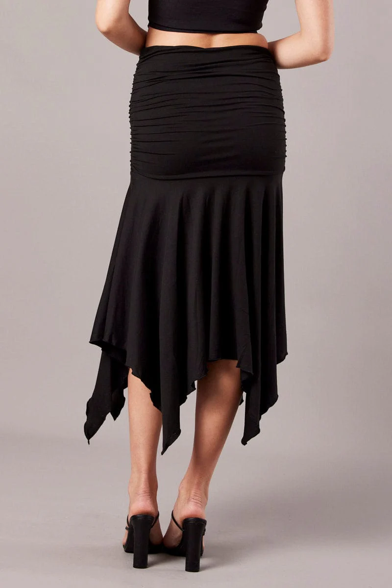 Black Handkerchief Midi Asymmetric Skirt - Image 5