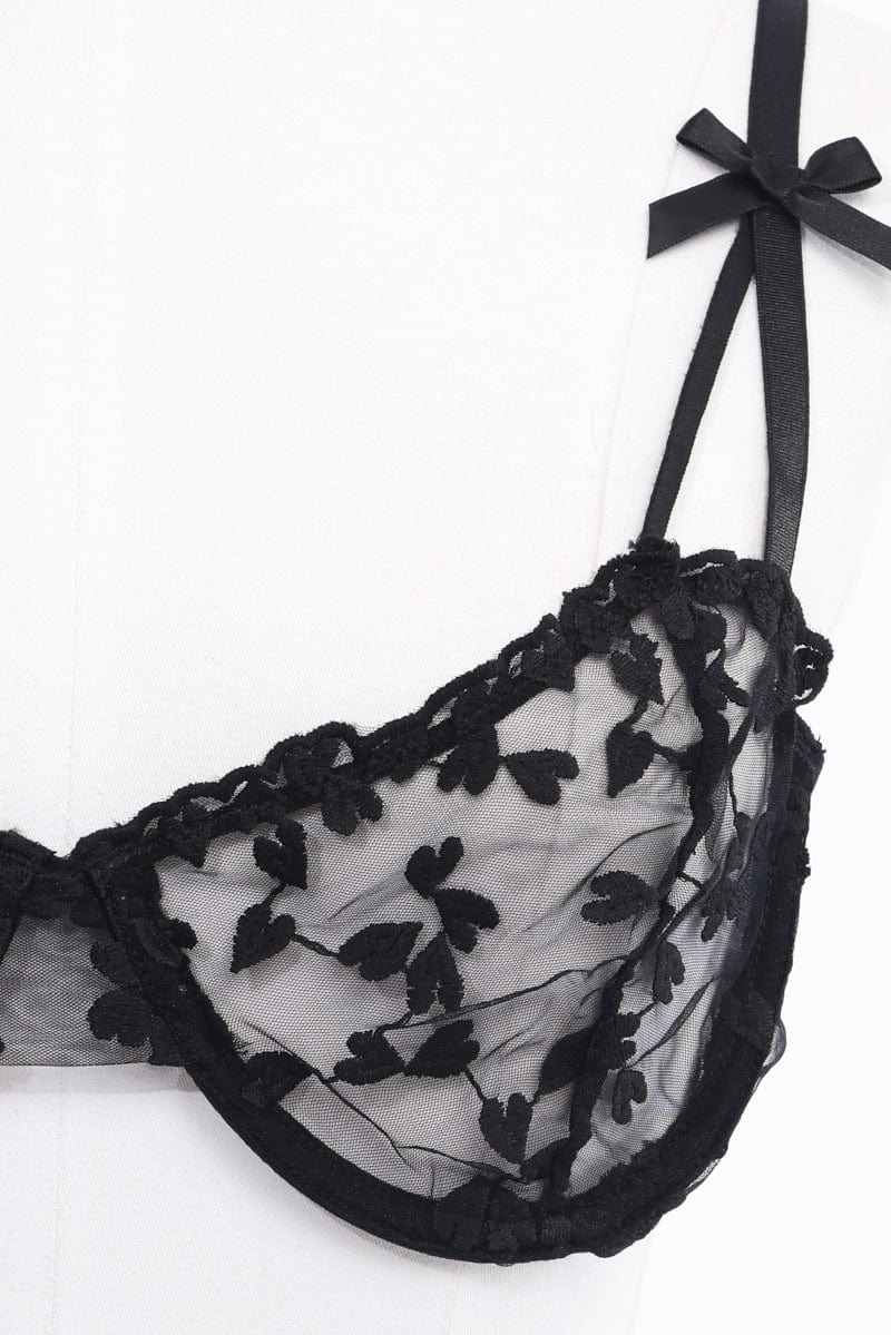 Black Heart Embroidery Lingerie Set - Image 3