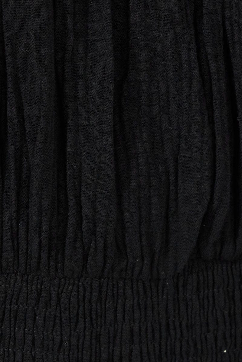 Black Jumpsuit Short Sleeve Off Shoulder Shirred Cotton - Image 6