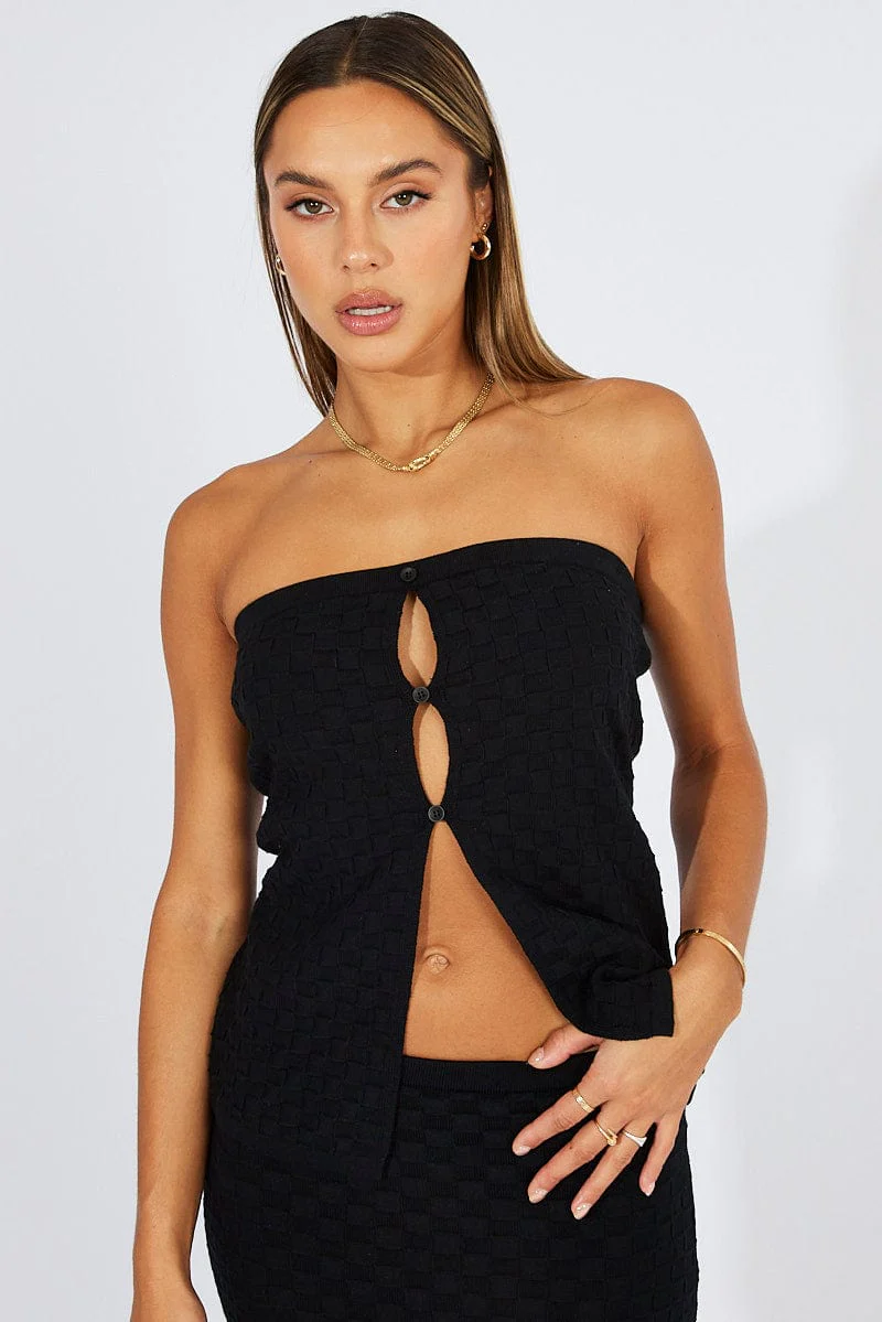 Black Knit Bandeau Top Longline - Image 3