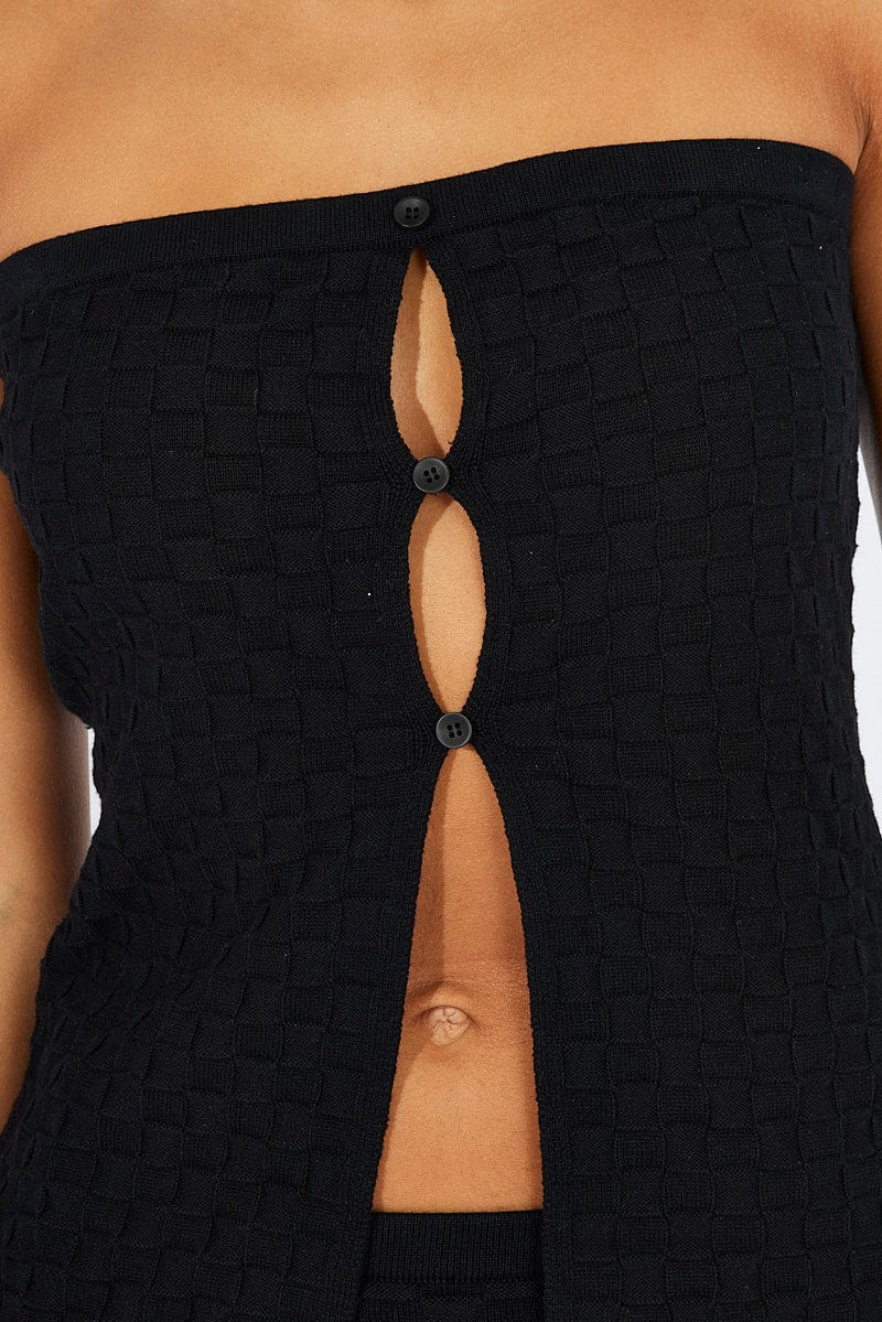 Black Knit Bandeau Top Longline - Image 6