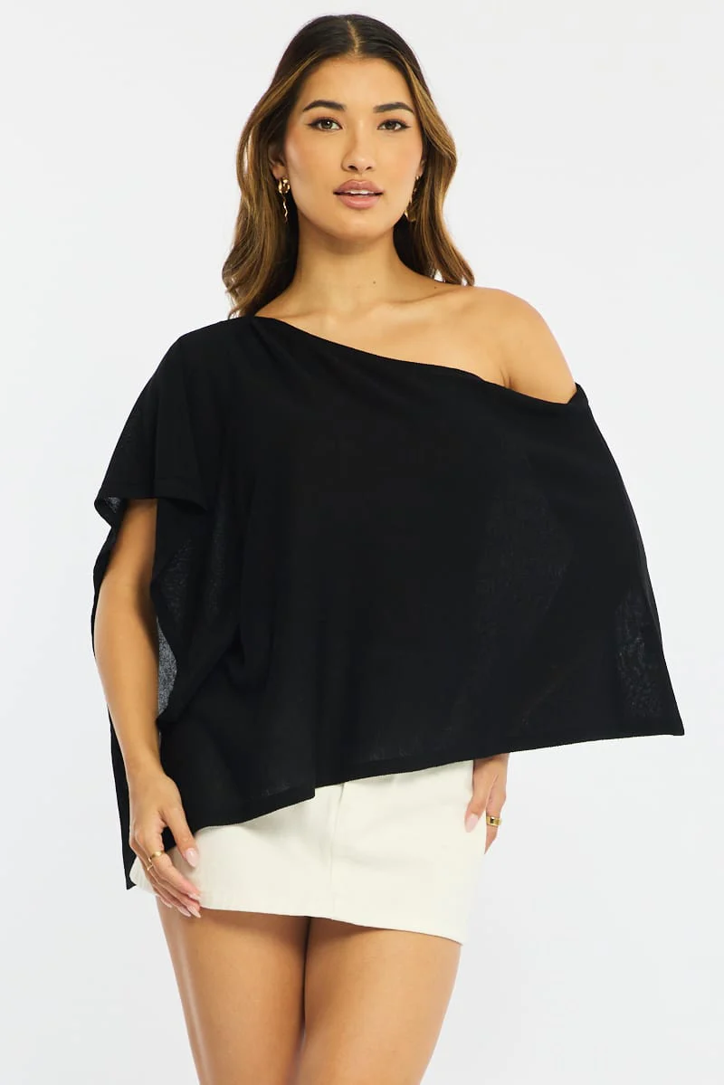 Black Knit Poncho Top Light Weight - Image 2
