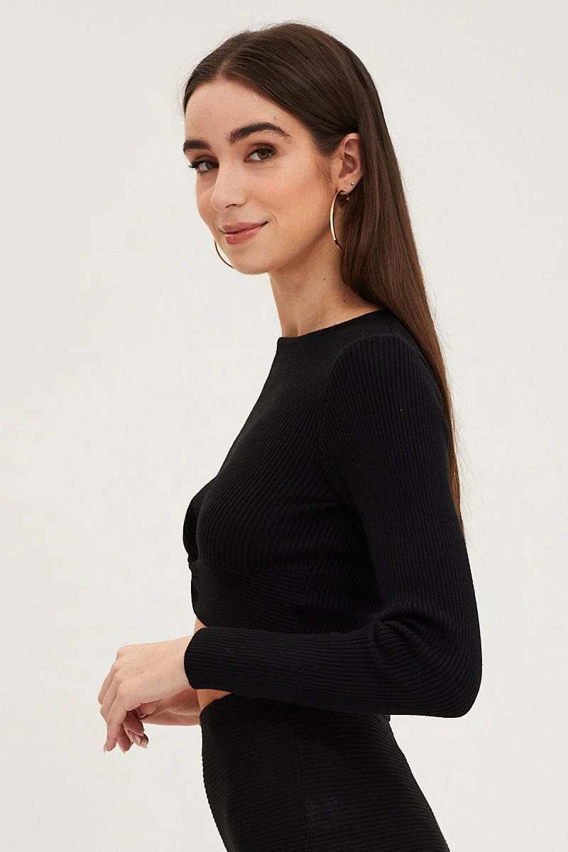 Black Knit Top Long Sleeve Crop - Image 4
