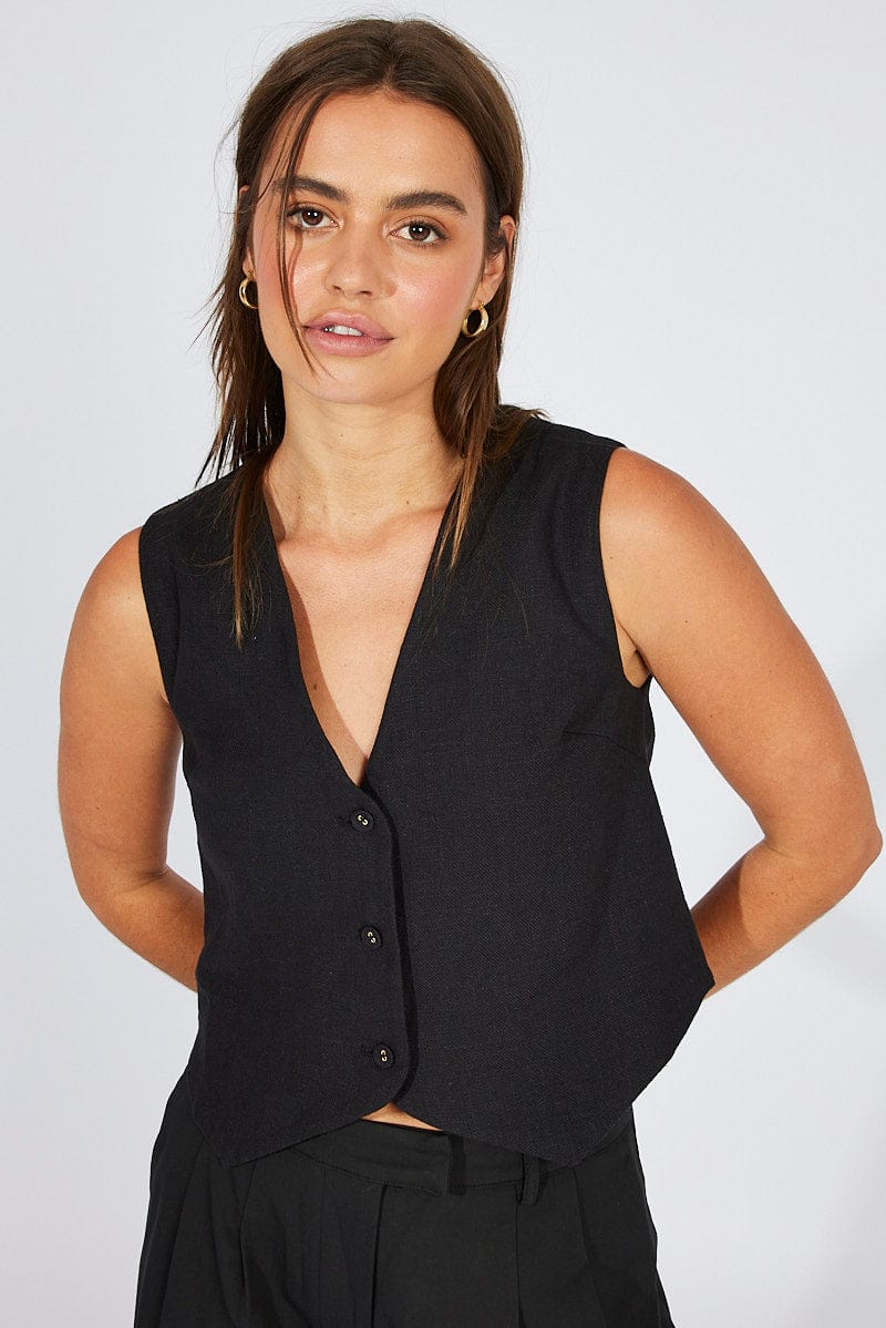 Black Linen Waistcoat - Image 3