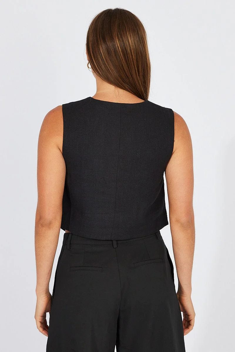 Black Linen Waistcoat - Image 5