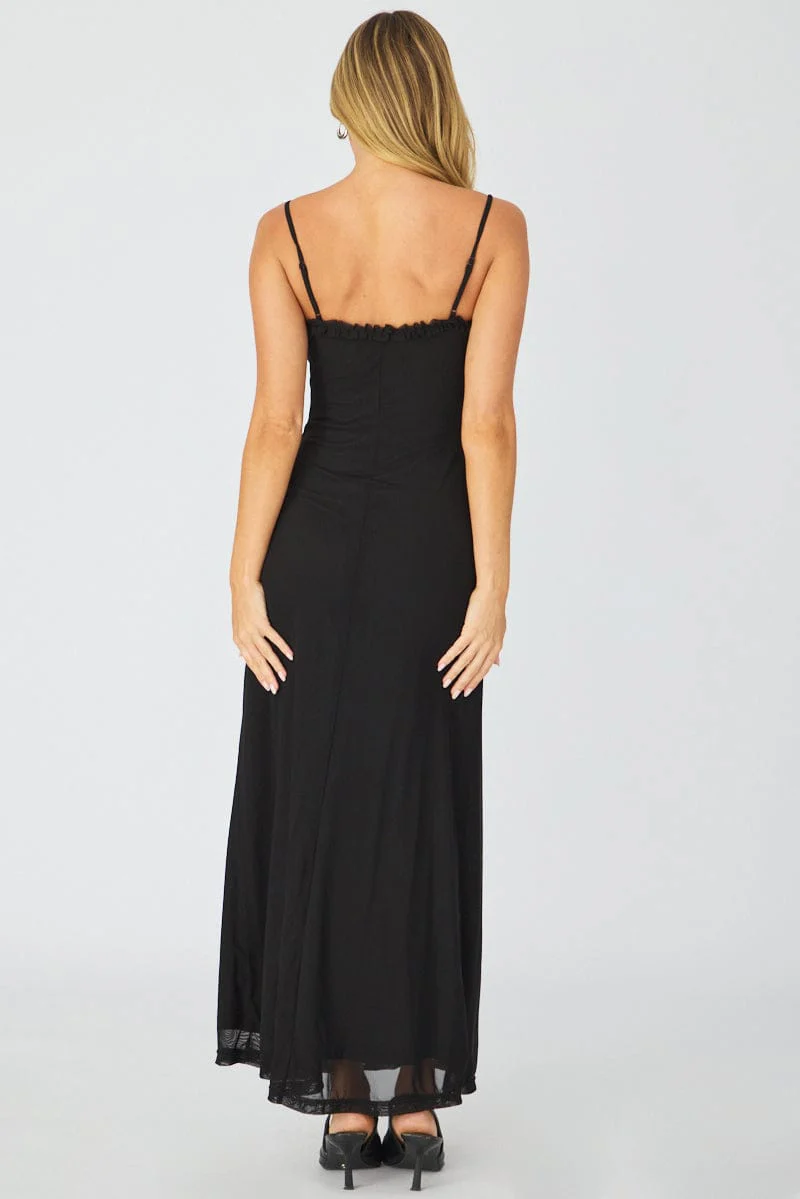 Black Maxi Dress Cut Out Detail Mesh - Image 5