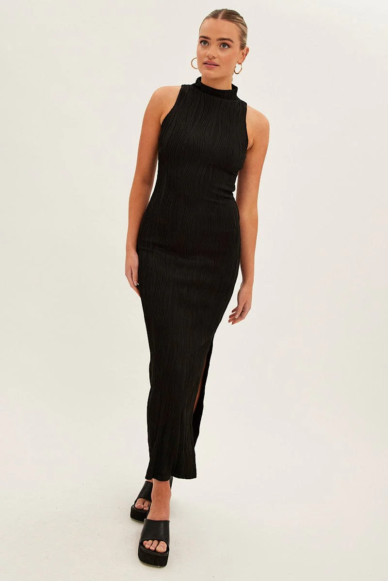 Black Maxi Dress High Neck Sleeveless - Image 3