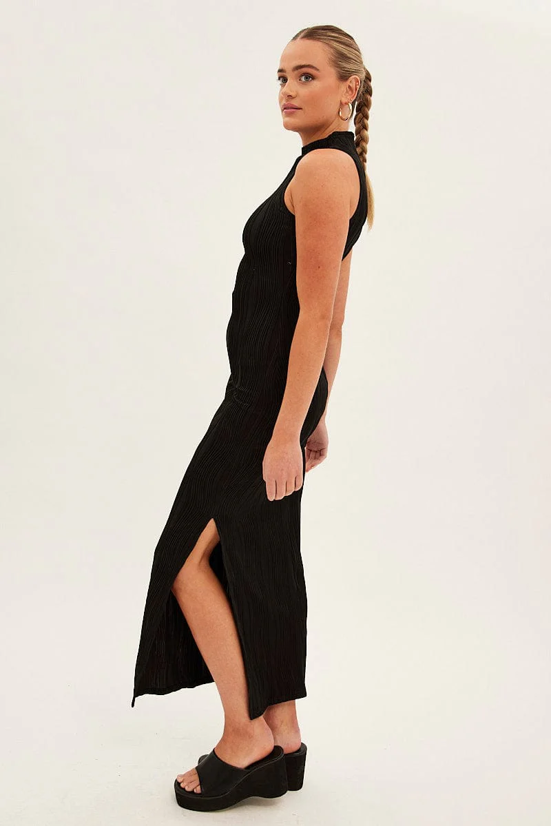Black Maxi Dress High Neck Sleeveless - Image 4