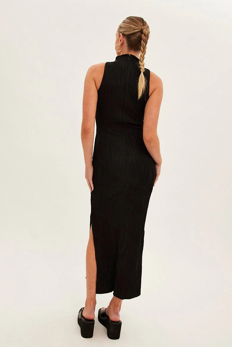Black Maxi Dress High Neck Sleeveless - Image 5