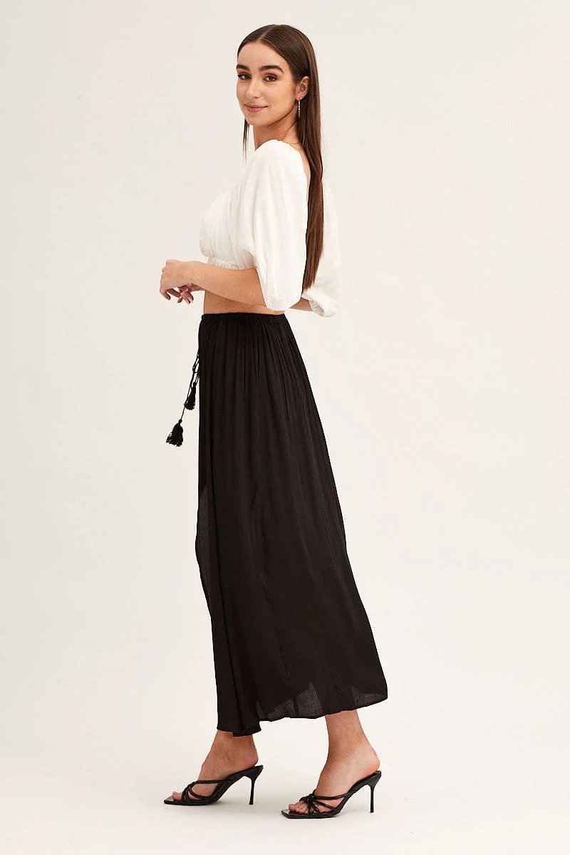 Black Maxi Skirt Elastic Detail Split - Image 4