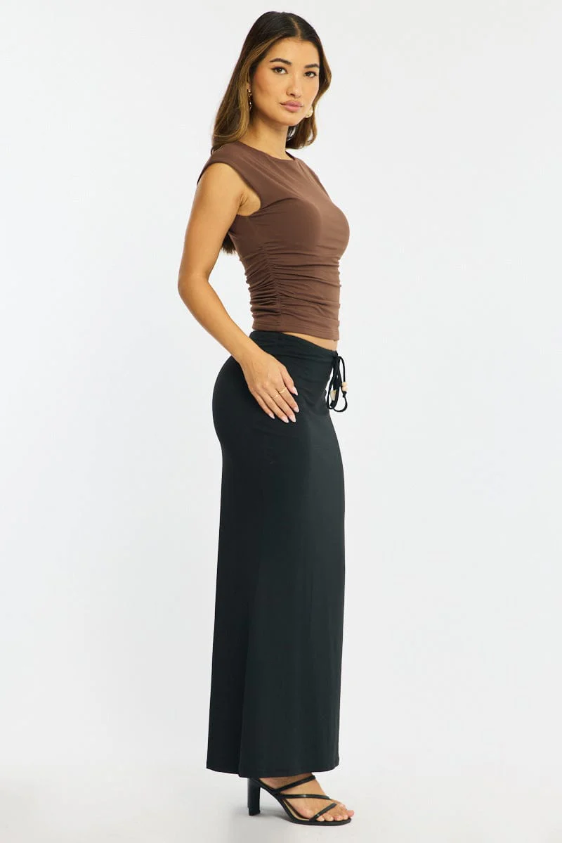 Black Maxi Skirt Elasticated Waist Beaded Details - Image 4