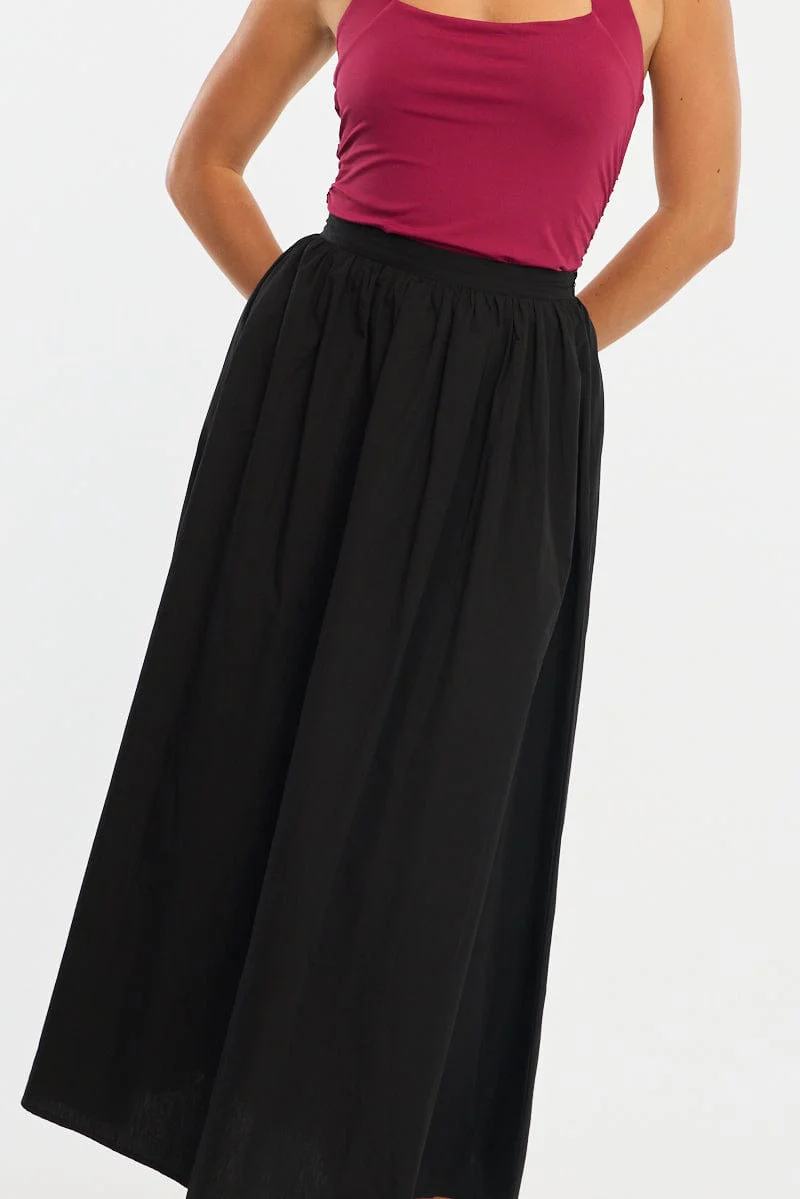 Black Maxi Skirt High Rise A-line Volume Cotton - Image 5