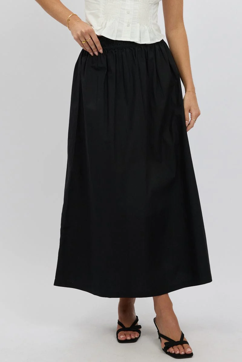 Black Maxi Skirt Shirred Waist Relaxed Fit - Image 3