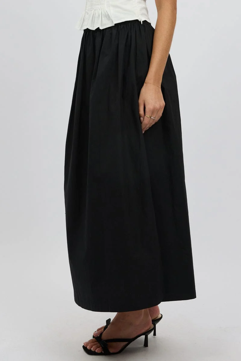 Black Maxi Skirt Shirred Waist Relaxed Fit - Image 4