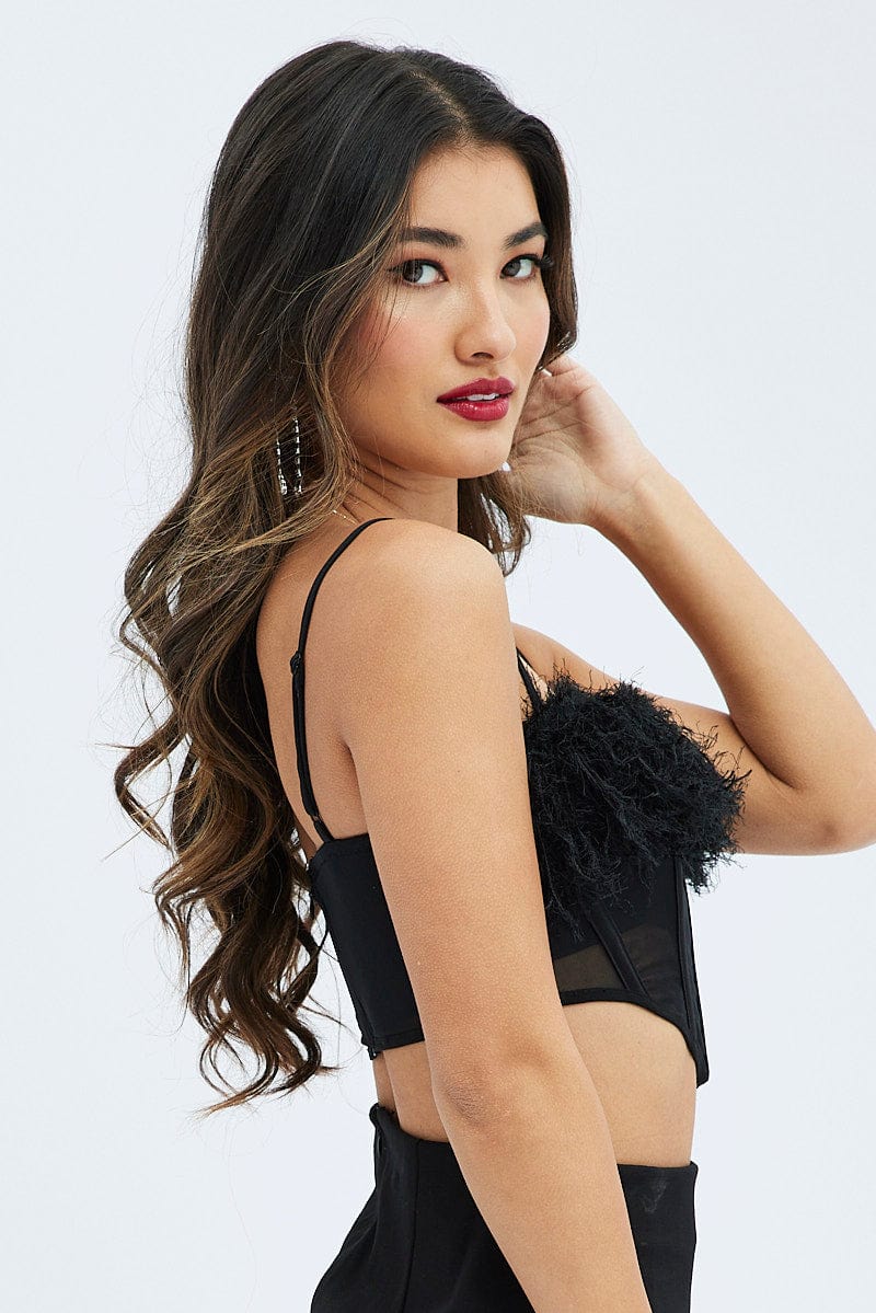 Black Mesh Faux feather corset top - Image 4
