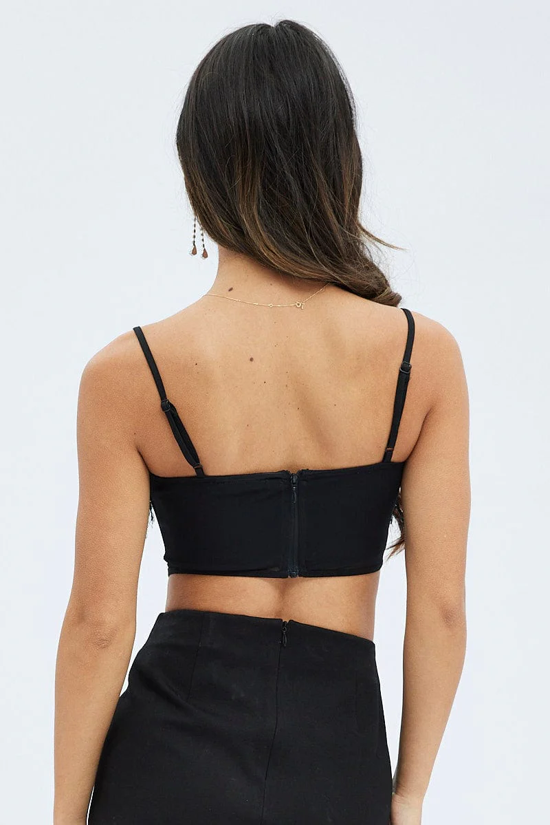 Black Mesh Faux feather corset top - Image 5