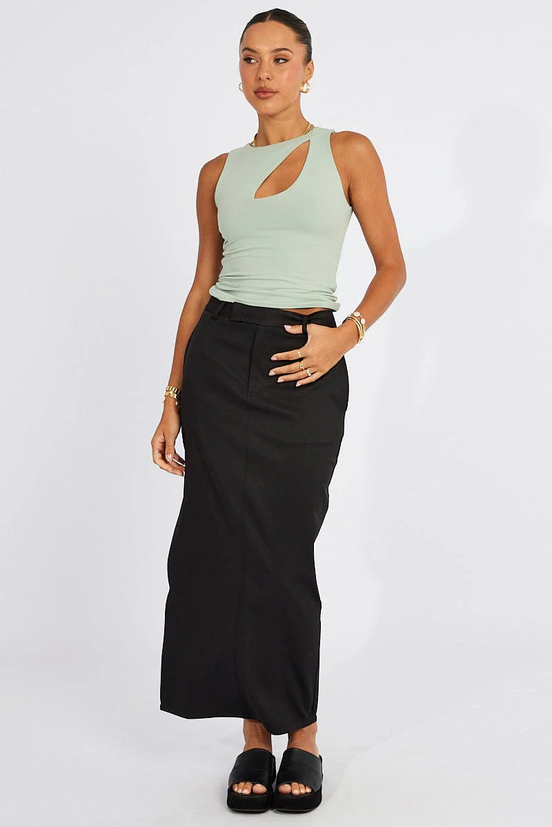 Black Mid Skirt Side Split High Rise - Image 3