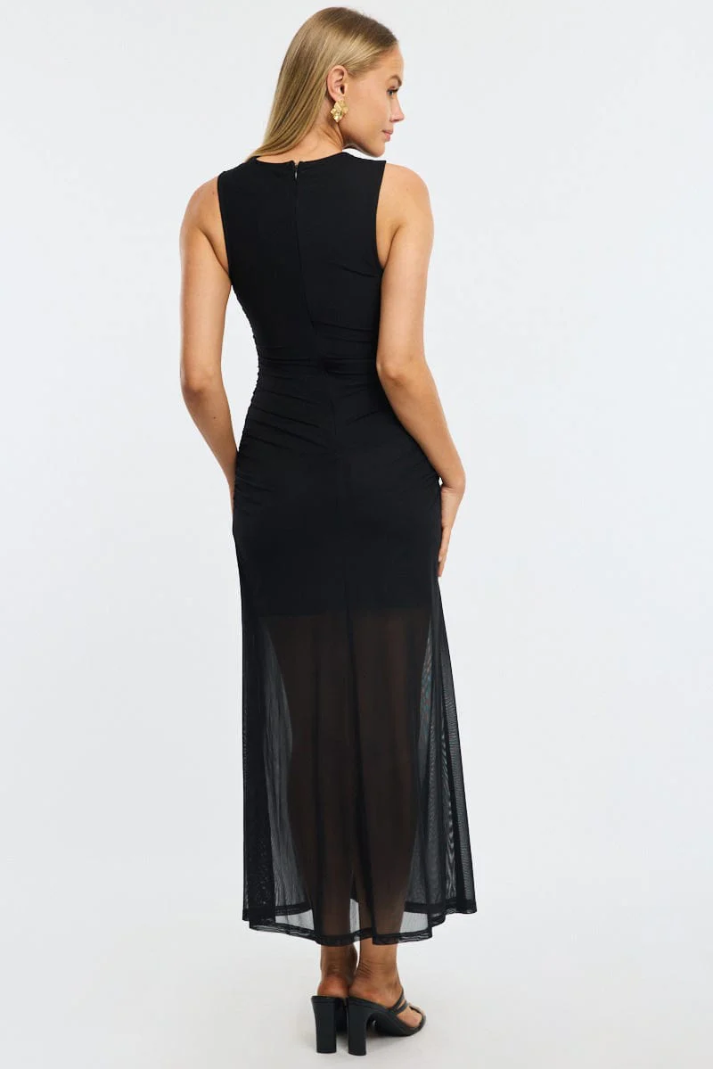 Black Midi Dress Cut Out Detail Mesh - Image 4