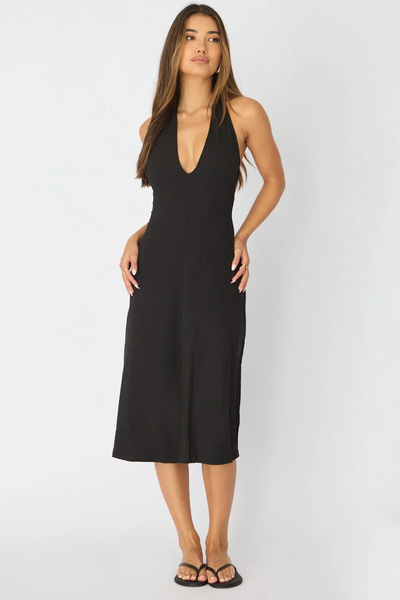Black Midi Dress Deep V-neck - Image 4