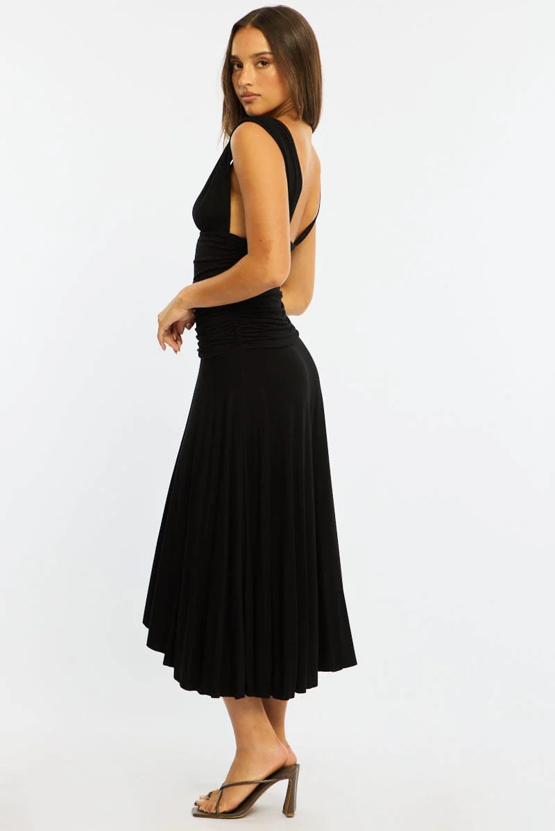 Black Midi Dress Hanky Hem - Image 4
