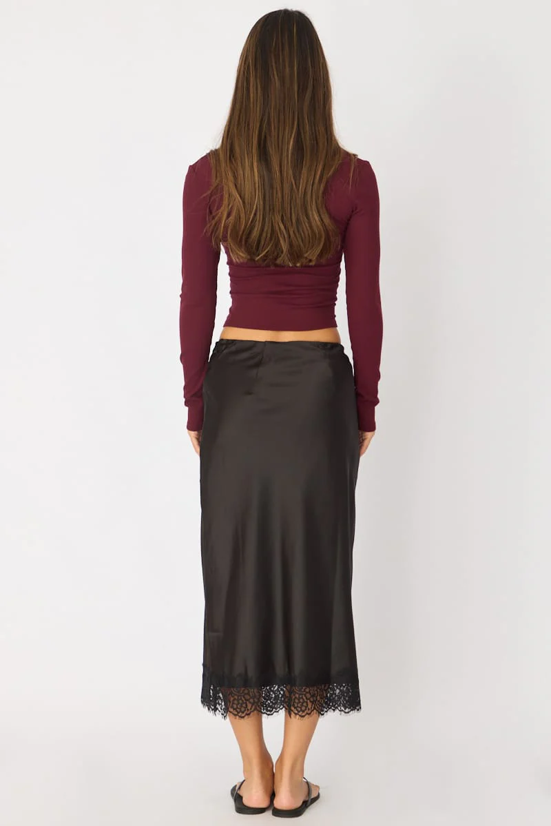 Black Midi Lace Hem Skirt - Image 5