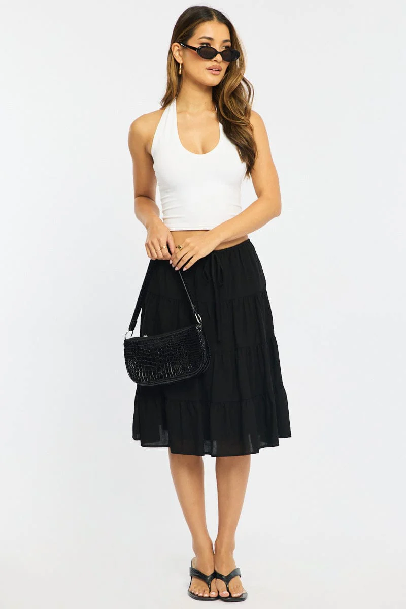 Black Midi Tiered Skirt Mid Rise Lined - Image 3