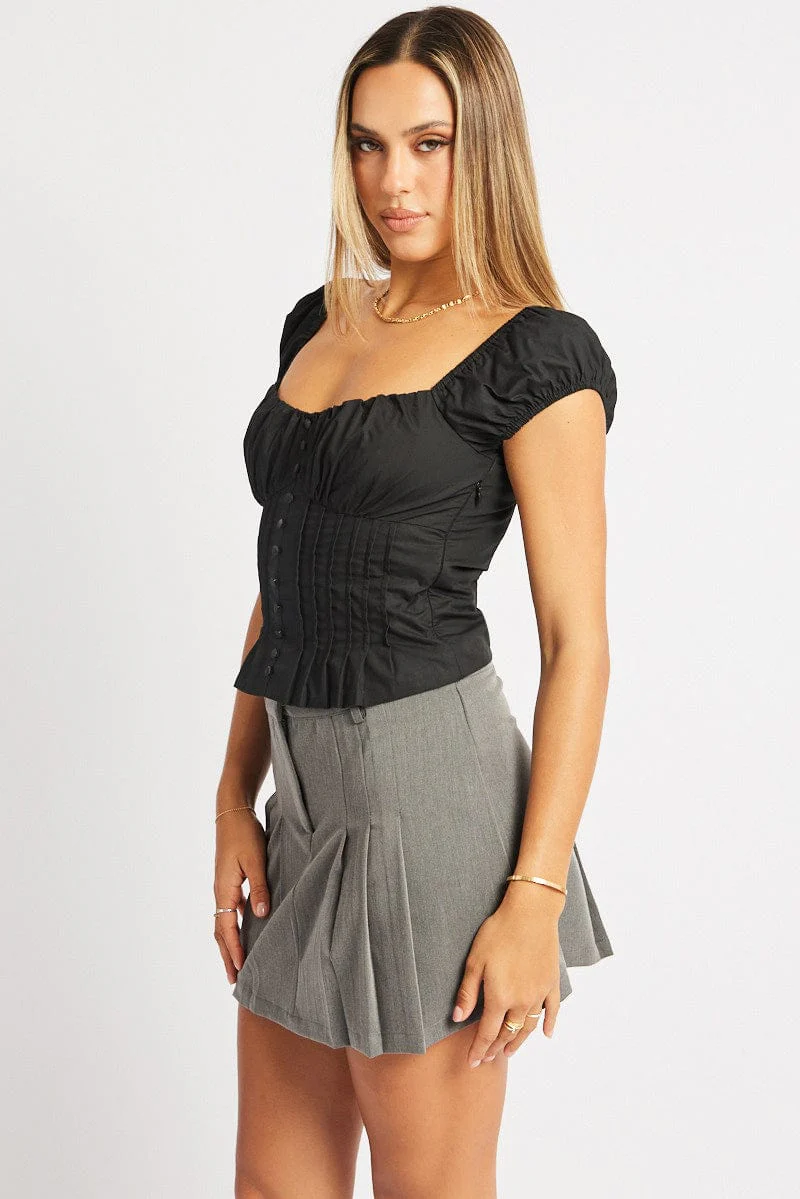 Black Milkmaid Top Short Sleeve Corset - Image 4