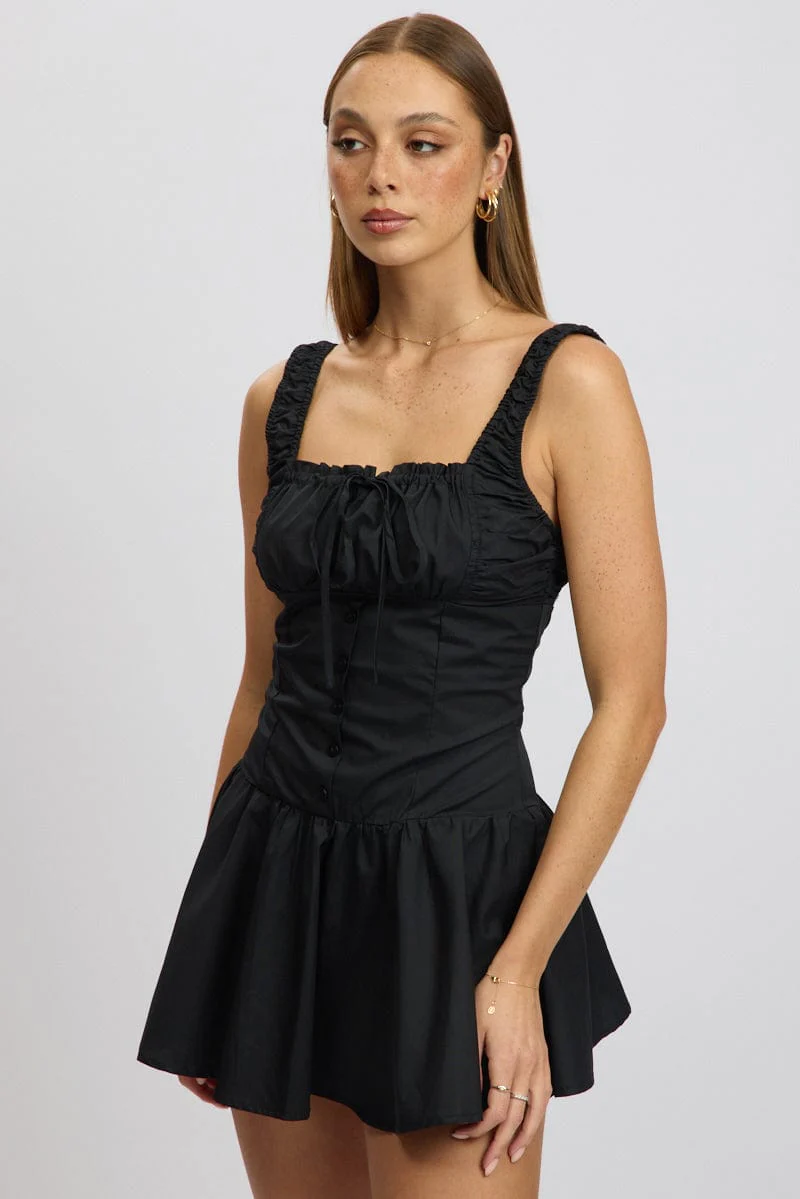 Black Mini Dress Drop Waist Poplin - Image 4