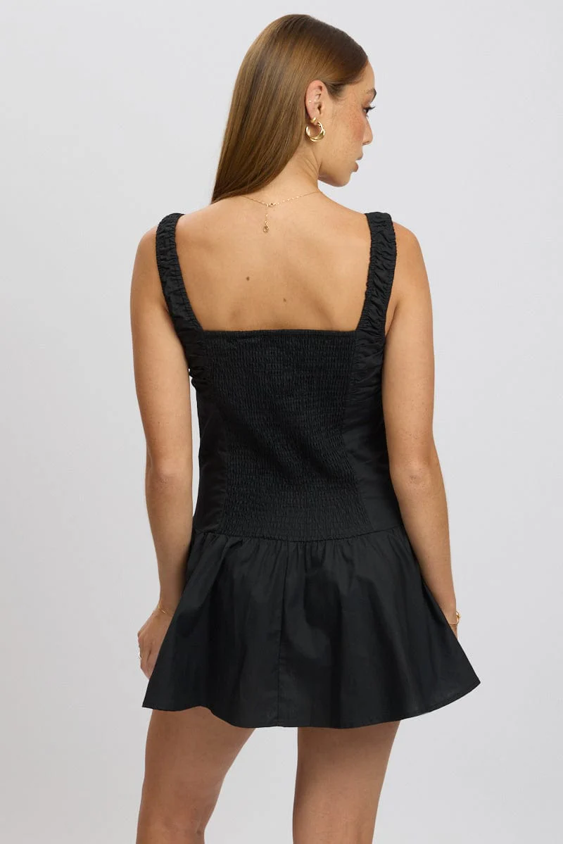 Black Mini Dress Drop Waist Poplin - Image 5
