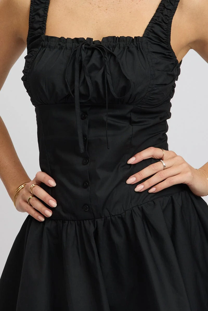 Black Mini Dress Drop Waist Poplin - Image 6