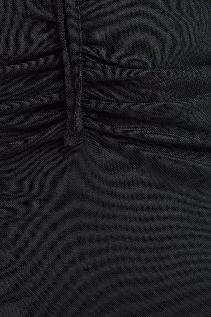 Black Mini Dress Long Sleeve Off Shoulder Frill Mesh - Image 6