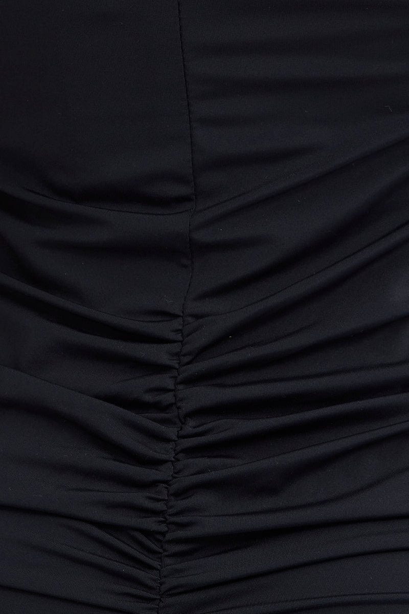 Black Mini Dress Long Sleeves V-Neck Keyhole Bodycon - Image 6