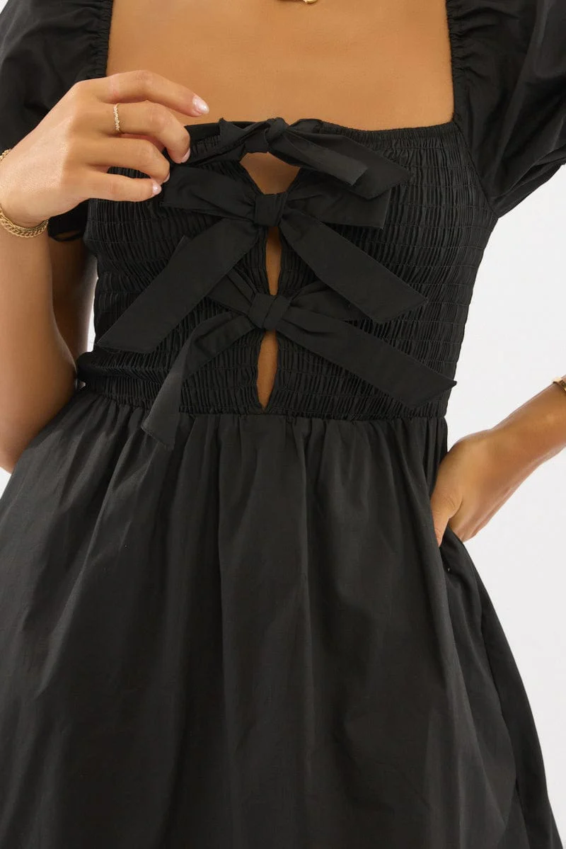 Black Mini Dress Ribbon Detail - Image 5
