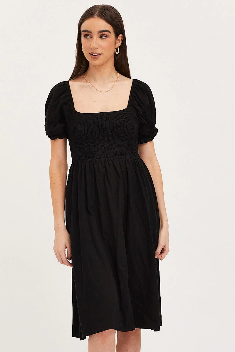 Black Mini Dress Short Sleeve Square Neck - Image 3