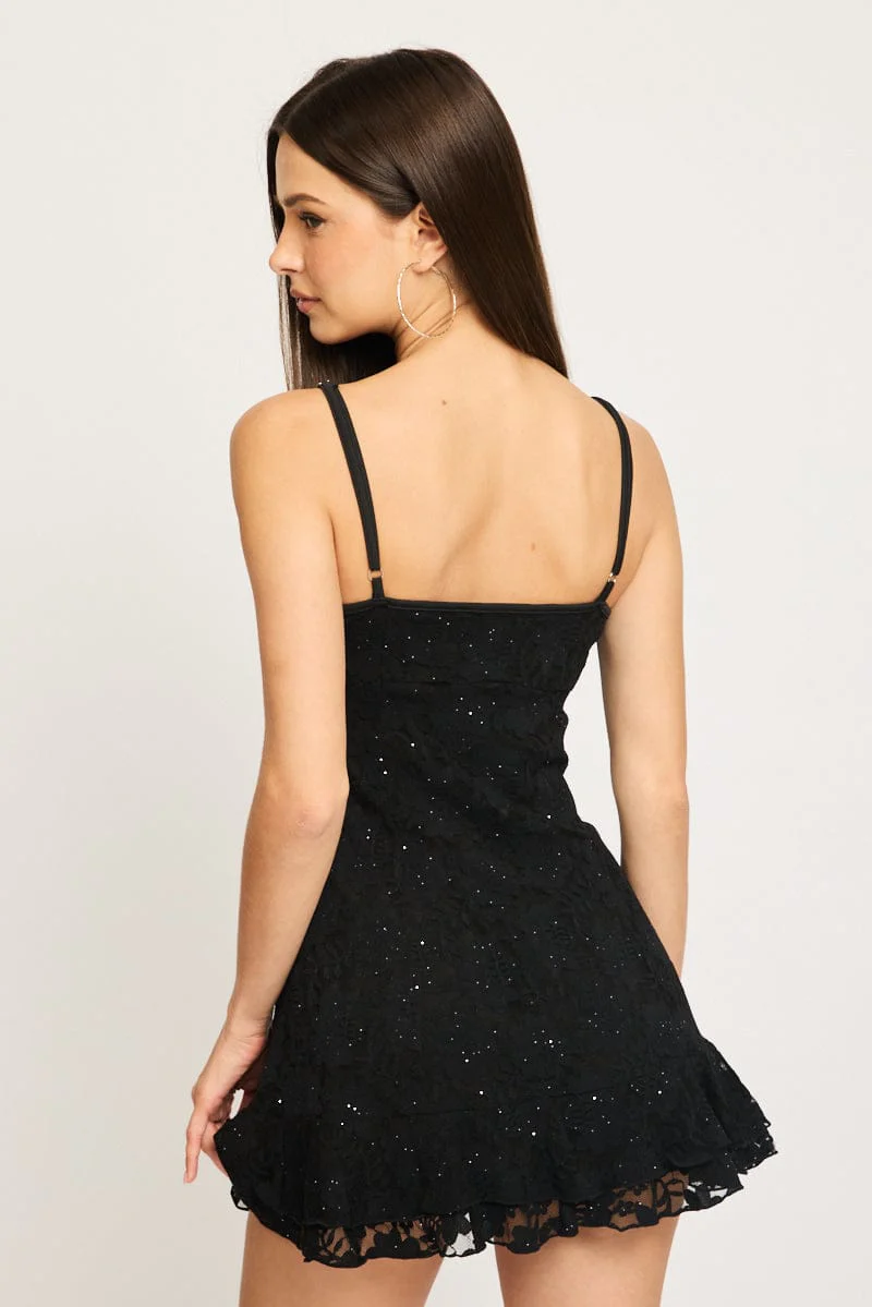 Black Mini Dress Strappy Lace - Image 4