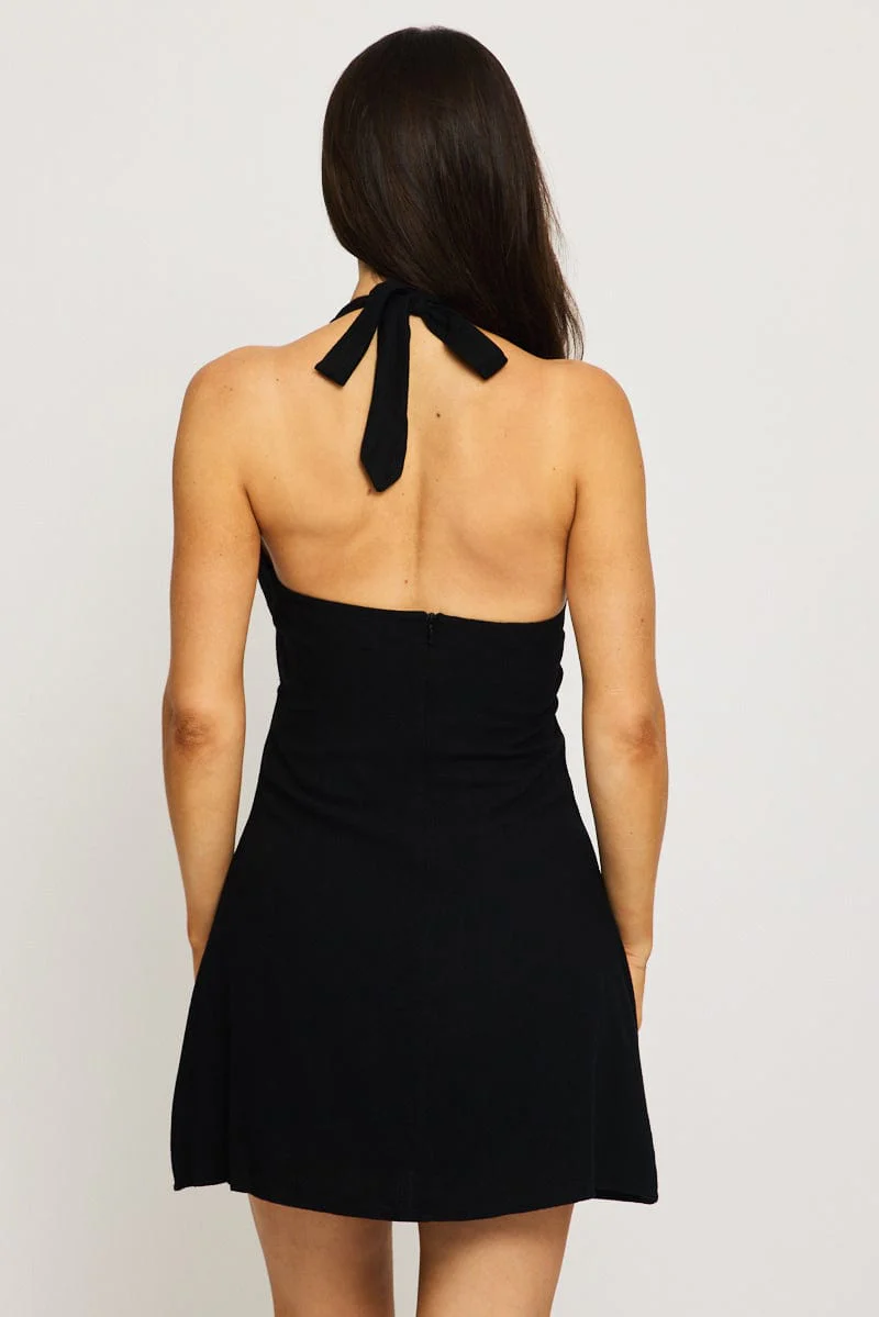 Black Mini Dress V-neck - Image 4