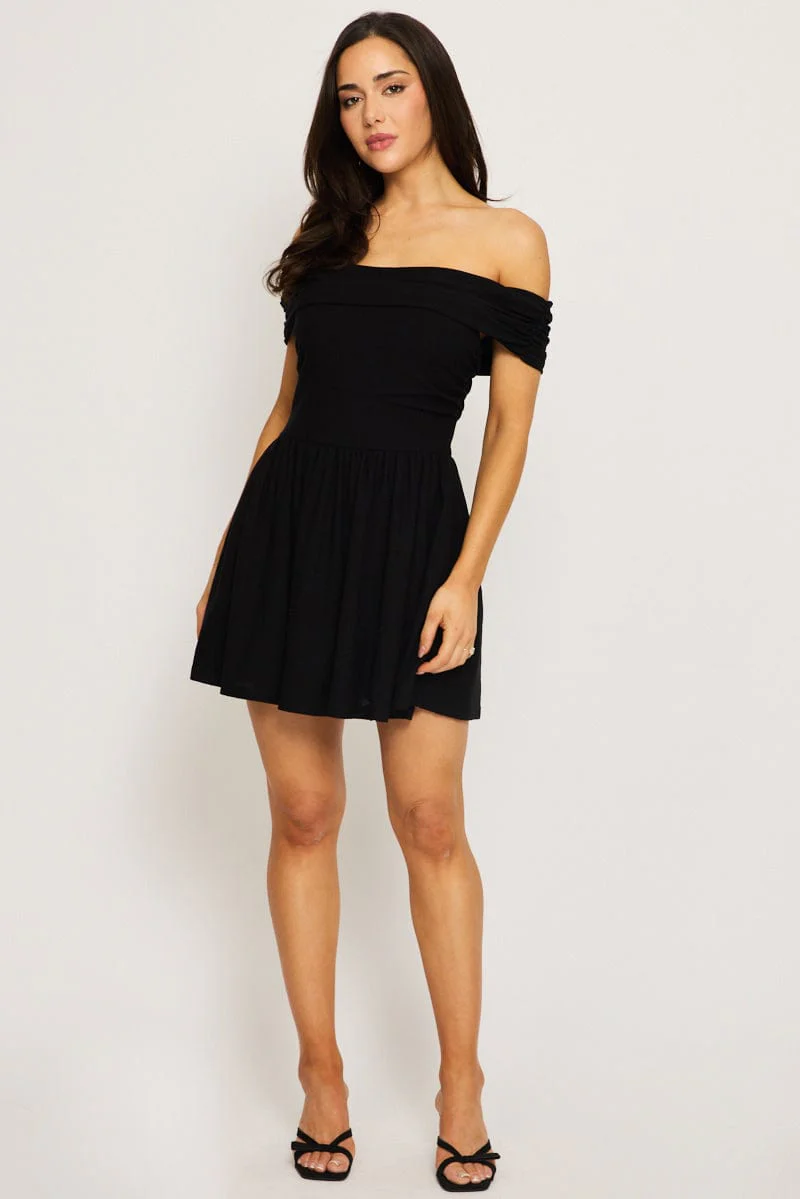 Black Off Shoulder Mini Dress - Image 2