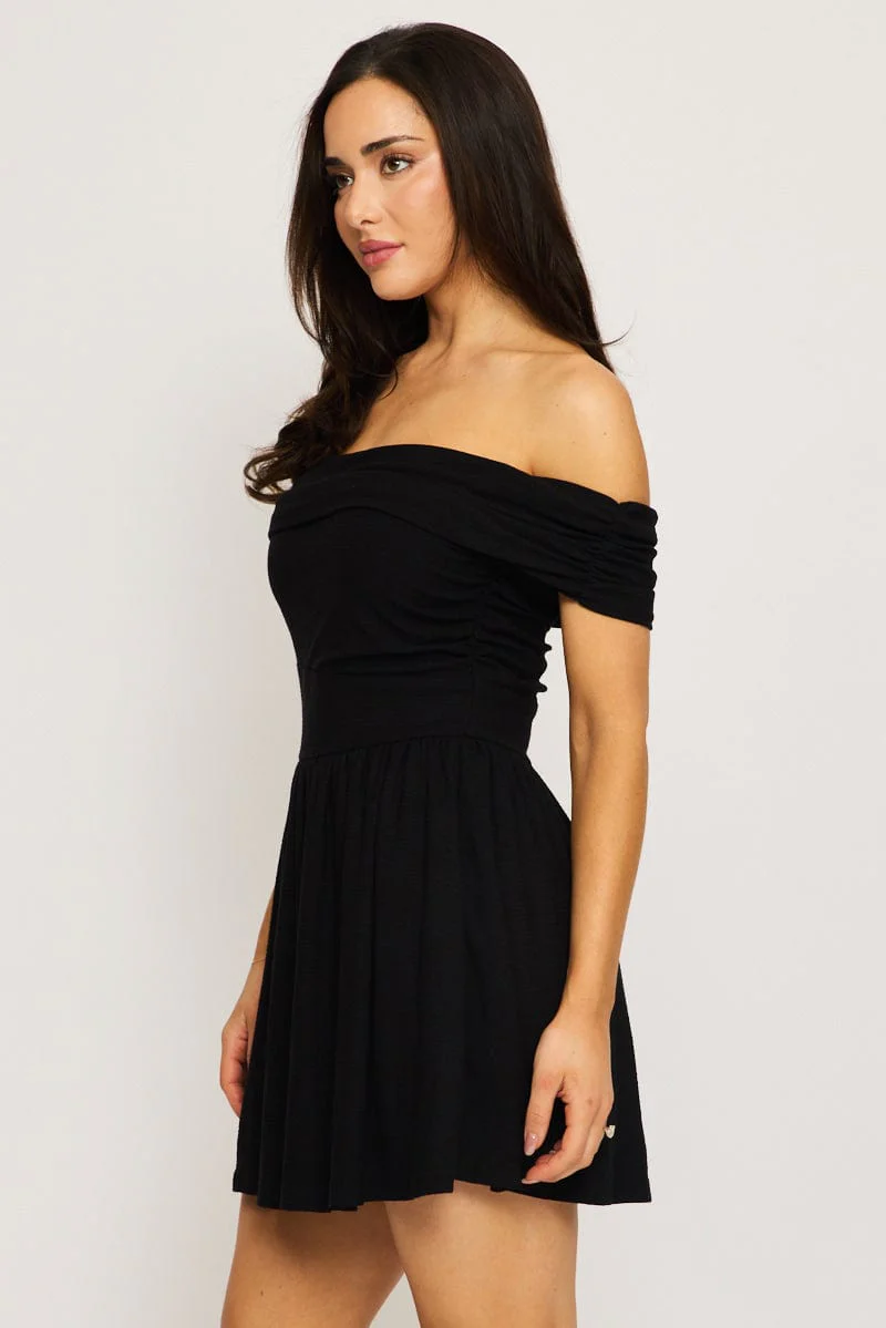 Black Off Shoulder Mini Dress - Image 3