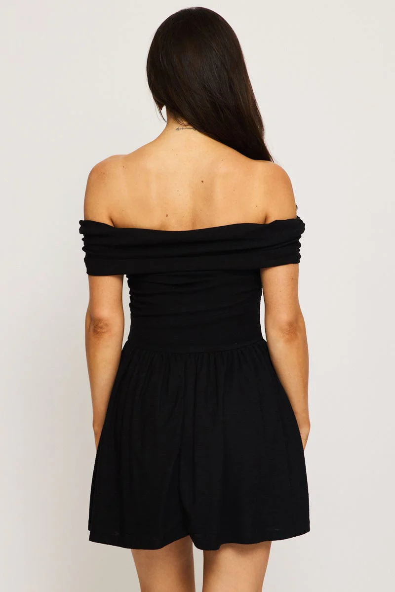 Black Off Shoulder Mini Dress - Image 4